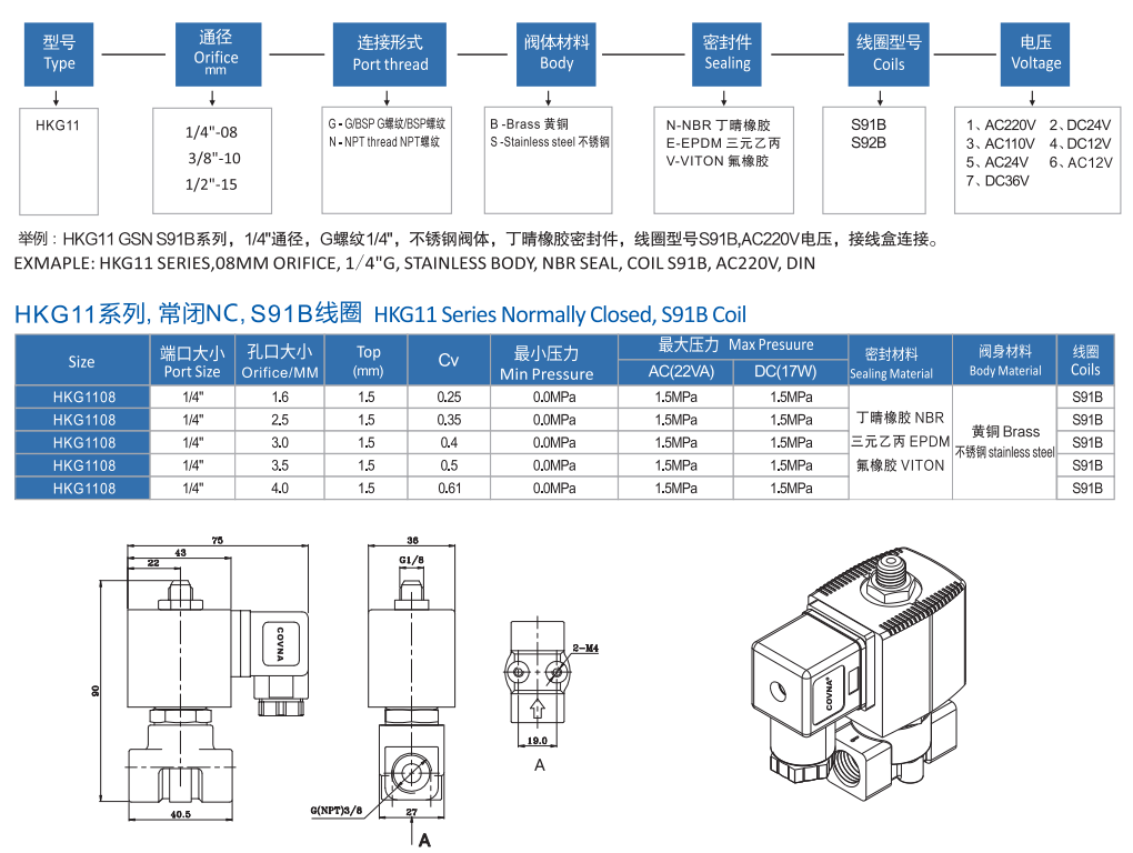 兩位三通直動式電磁閥